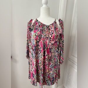 NWOT Jodifl Multicolor Cold Shoulder Top